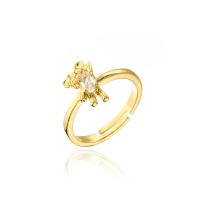 Cubic Zirconia Micro Pave Brass Finger Ring, Bear, 18K gold plated, Adjustable & micro pave cubic zirconia & for woman, 18mm 