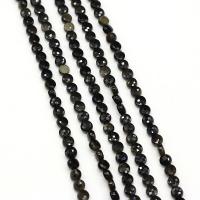 Perles obsidienne noire, Plat rond, DIY & facettes, noire, 6mm cm, Vendu par brin