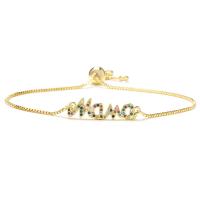 laiton bracelet, Placage de couleur d'or, Réglable & Bijoux Fête des Mères & pavé de micro zircon & pour femme Environ 7.6 pouce, Vendu par PC