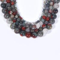 Blutstein Perlen, Afrikanischer Blutstein, rund, poliert, DIY, gemischte Farben, Länge:38 cm, verkauft von Strang