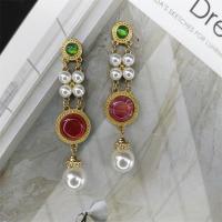 Plastic Pearl Zinc Alloy Earring, with Gemstone & Plastic Pearl, gold color plated, folk style mixed colors 