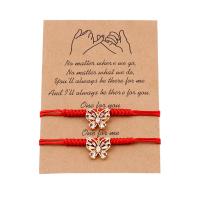 Couple Bracelet, Brass, with Cotton Thread & Cubic Zirconia, Butterfly, gold color plated, Length Adjustable & braided bracelet & Unisex, red Approx 22 cm 