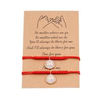 Couple Bracelet, Brass, with Cotton Thread & Cats Eye, Letter M, gold color plated, Length Adjustable & braided bracelet & Unisex, red Approx 22 cm 