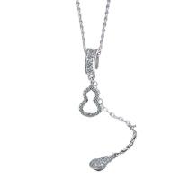 Cubic Zircon Micro Pave Brass Necklace, with Cubic Zirconia, with 5cm extender chain, Calabash, silver color plated, oval chain & for woman, silver color Approx 40 cm 