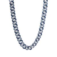 alliage de zinc chaîne de collier, avec émail, Placage de couleur argentée, unisexe & normes différentes pour le choix & chaîne de gourmette, bleu, 13mm Environ 46 cm, Vendu par PC