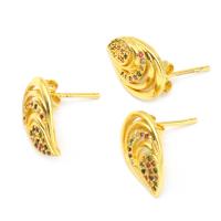 Brass Stud Earring, Leaf, micro pave cubic zirconia & for woman, golden 