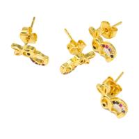 Brass Stud Earring, Rabbit, micro pave cubic zirconia & for woman, golden 