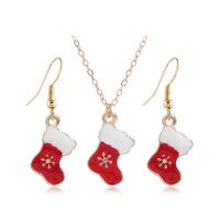 Enamel Zinc Alloy Jewelry Sets, earring & necklace, with 1.97 extender chain, Christmas Sock, 2 pieces & Christmas Design & fashion jewelry & for woman .93 Inch 
