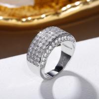 Cubic Zirconia Micro Pave Brass Finger Ring, Unisex & micro pave cubic zirconia, silver color, 10.5mm 