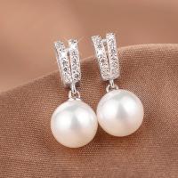 Cubic Zirconia Micro Pave Brass Earring, imitation pearl & micro pave cubic zirconia & for woman, silver color 