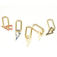 Huggie Hoop Drop Earring, Brass, Lightning Symbol, for woman & enamel 
