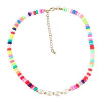 Polymer Clay Jewelry Necklace, Zinc Alloy, with ABS Plastic Pearl & Polymer Clay, with 3.18 extender chain, fashion jewelry & for woman, multi-colored .44 Inch 