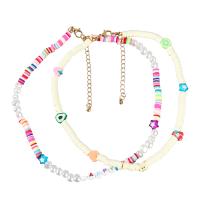 Polymer Clay Jewelry Necklace, Zinc Alloy, with ABS Plastic Pearl & Polymer Clay & Resin, with 3.07 extender chain, 2 pieces & fashion jewelry & for woman, multi-colored .70 Inch 