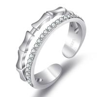 Brass Cuff Finger Ring, with Cubic Zirconia, silver color plated, for woman, silver color 