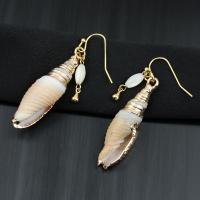 Pendientes de Océano Nácar, con perla & aleación de zinc, Concha, para mujer, dorado, 48x11mm, Vendido por Par
