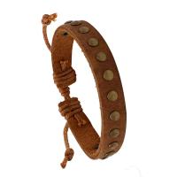 Cowhide Bracelets, with Wax Cord & Zinc Alloy, Adjustable & Unisex, coffee color, 1.2cm,17-18cm 