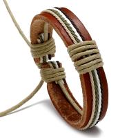 Cowhide Bracelets, with Wax Cord, Adjustable & Unisex, coffee color, 1.2cm,17-18cm 