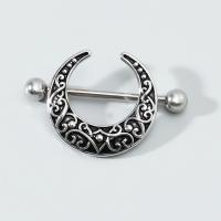 Edelstahl Brustpiercing Ring, Mond, plattiert, für Frau, Silberfarbe, 8x3mm, verkauft von PC
