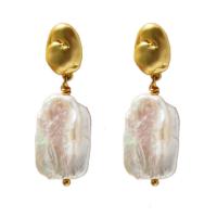 Freshwater Pearl Brass Earring, with Freshwater Pearl, real gold plated, for woman, mixed colors 