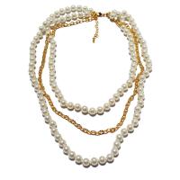 Glass Pearl Brass Chain Necklace, with Glass Pearl, real gold plated, multilayer & for woman, mixed colors, 8mm cm 