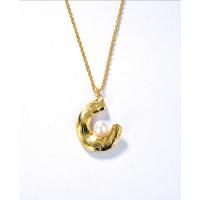 Freshwater Pearl Brass Necklace, with Freshwater Pearl, Letter C, real gold plated, for woman, mixed colors, 17mm 