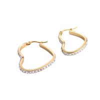 Stainless Steel Hoop Earring, 316L Stainless Steel, Heart, 18K gold plated & for woman & with rhinestone 