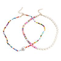 Polymer Clay Jewelry Necklace, Zinc Alloy, with ABS Plastic Pearl & Polymer Clay & Resin, with 2.04 extender chain, 2 pieces & fashion jewelry & for woman, multi-colored .36 Inch 