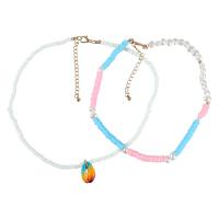 Plastic Pearl Necklace, Zinc Alloy, with ABS Plastic Pearl & Polymer Clay & Shell, with 3.07 extender chain, 2 pieces & fashion jewelry & for woman, multi-colored .70 Inch 