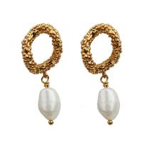 Freshwater Pearl Brass Earring, with Freshwater Pearl, real gold plated, for woman, mixed colors 