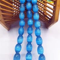 Cats Eye Beads, Drum, polished, DIY, acid blue cm 