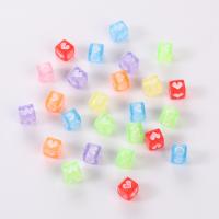 Acrylic Jewelry Beads, Square, DIY & with heart pattern & chemical wash, mixed colors 
