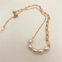 Collier de perles en plastique, Acier titane, avec perle de plastique, avec 1.96 inch chaînes de rallonge, Placage de couleur d'or, pour femme Environ 16.53 pouce, Vendu par PC