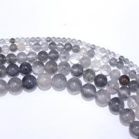 Natürliche graue Quarz Perlen, Grauer Quarz, rund, DIY, grau, Länge:40 cm, verkauft von Strang