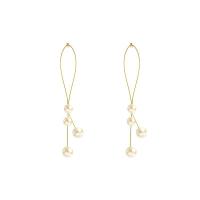 Freshwater Pearl Brass Earring, with pearl, 925 thailand sterling silver post pin, plated, for woman, golden 