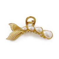 Hair Claw Clips, Zinc Alloy, with pearl, Mermaid tail, handmade, for woman & with rhinestone, golden 