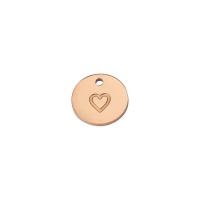 Stainless Steel Pendants, Round, plated, with heart pattern 
