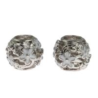 Enamel Zinc Alloy European Beads, Round, DIY & with flower pattern, silver color 