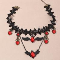 Хэллоуин ожерелье, цинковый сплав, с Кружево & Акрил, с 3.34 наполнитель цепи, Летучая мышь, Хэллоуин дизайн & ювелирные изделия моды & Женский, черный и красный, длина:13.62 дюймовый, продается PC