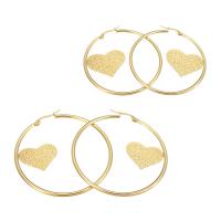Stainless Steel Hoop Earring, with heart pattern & for woman, golden 