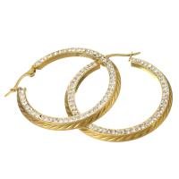 Stainless Steel Hoop Earring, for woman & with rhinestone, golden 