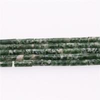 Grüner Tupfen Stein Perlen, grüner Punkt Stein, Zylinder, poliert, DIY, grün, 4x13mm, Länge:39 cm, verkauft von Strang