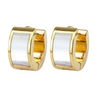 Stainless Steel Huggie Hoop Earring, with Shell, plated, fashion jewelry & for woman, golden 