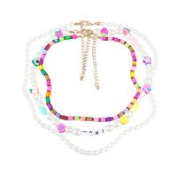 Plastic Pearl Necklace, Zinc Alloy, with ABS Plastic Pearl & Polymer Clay, with 2.91 extender chain, three pieces & fashion jewelry & for woman, multi-colored .92 Inch 