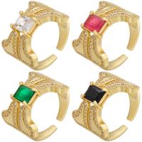 Brass Cuff Finger Ring, gold color plated, Adjustable & micro pave cubic zirconia 