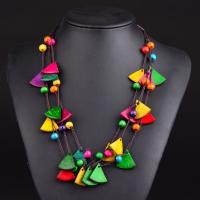 Wood Necklace, Coco, with Nylon Cord & Wood, Triangle, three layers & fashion jewelry & for woman, multi-colored .65 Inch 