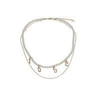 Collier de perles en plastique, alliage de zinc, avec Plastique ABS perle, avec 1.97 chaînes de rallonge, Placage, 2 pièces & bijoux de mode & pour femme .35 pouce, Vendu par fixé