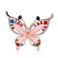 Cats Eye Brooch, Zinc Alloy, with Cats Eye, Butterfly, for woman & with rhinestone, mixed colors 