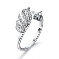 Brass Cuff Finger Ring, Wing Shape, Adjustable & Unisex & micro pave cubic zirconia, silver color, 17mm 