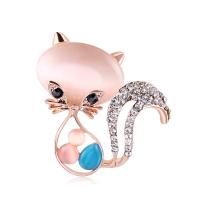 Cats Eye Brooch, Zinc Alloy, with Cats Eye, for woman & with rhinestone, mixed colors 