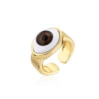 Brass Finger Ring, with Plastic, Eye, 18K gold plated, Adjustable & for woman 7mm 